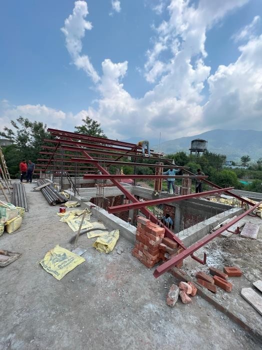 Tin roof and beams-Construction project of Old Age Home-Chauntra